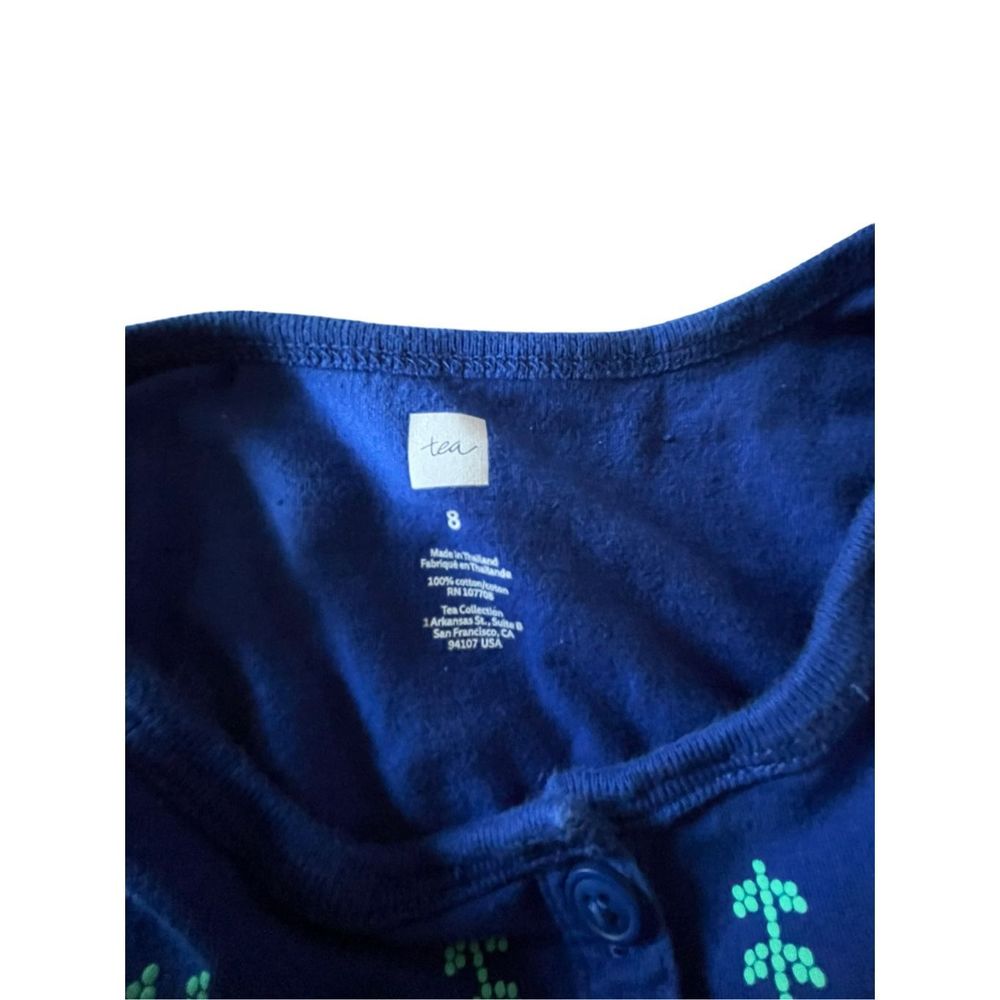 Tea Collection Floral Long Sleeve Dress | Size 8 | Royal Blue & Seafoam Green - Picture 4 of 8